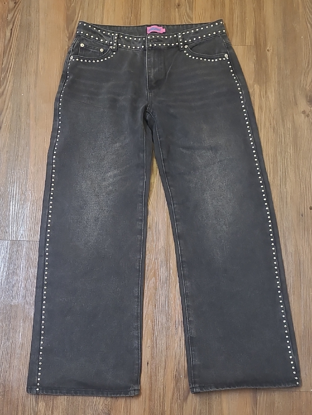 Edikted Black Wide Leg Jeans with Stud Trim